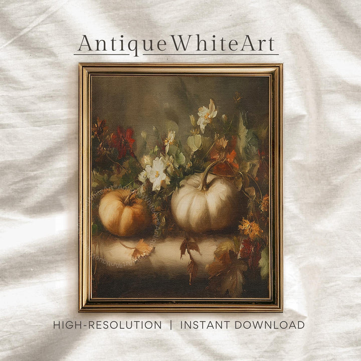 Moody Pumpkin Fall Floral Art Print: Rustic Autumn Decor ( ) Print Wall