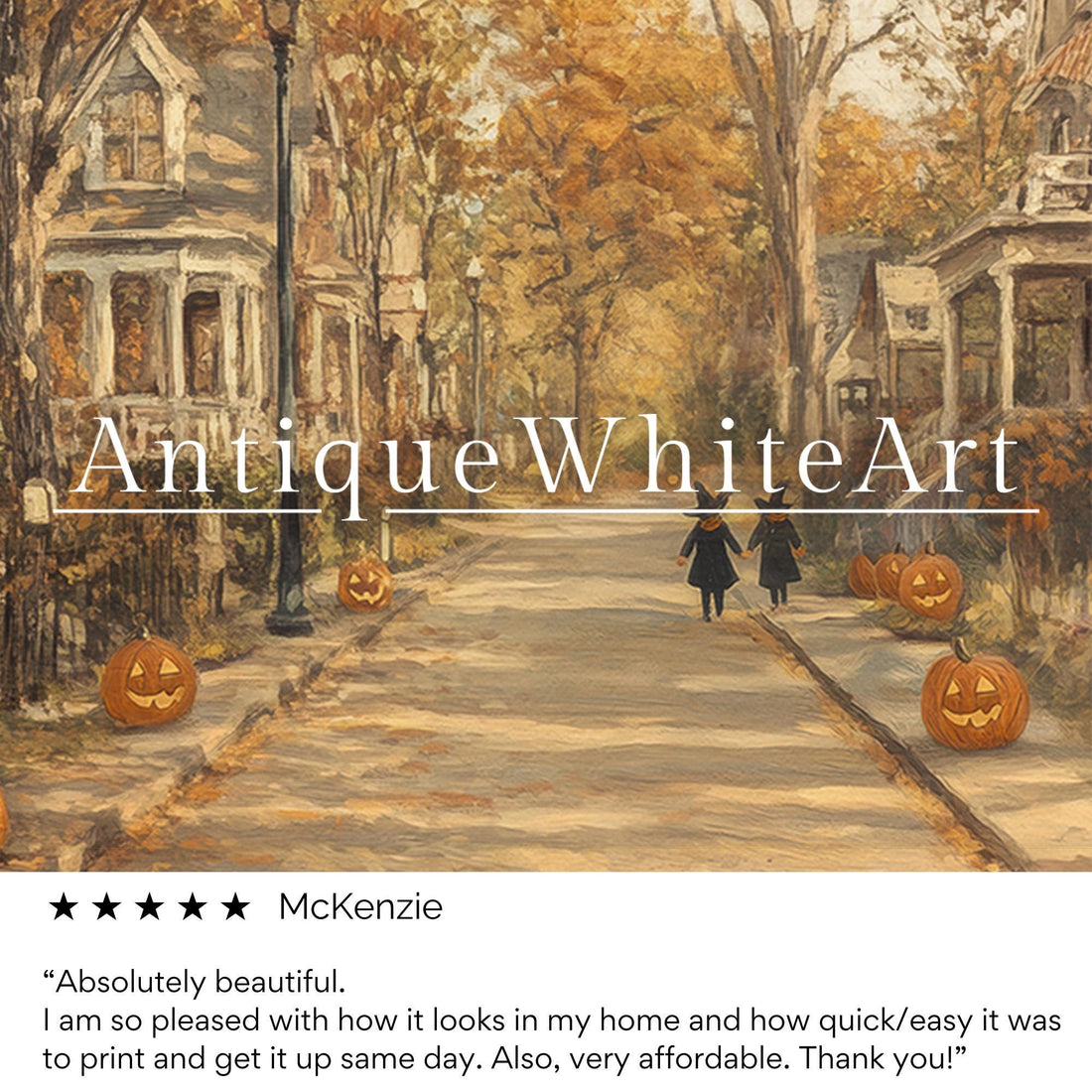 Vintage Style Halloween Town Print: Spooky Autumn Street ( ) Print Wall Art