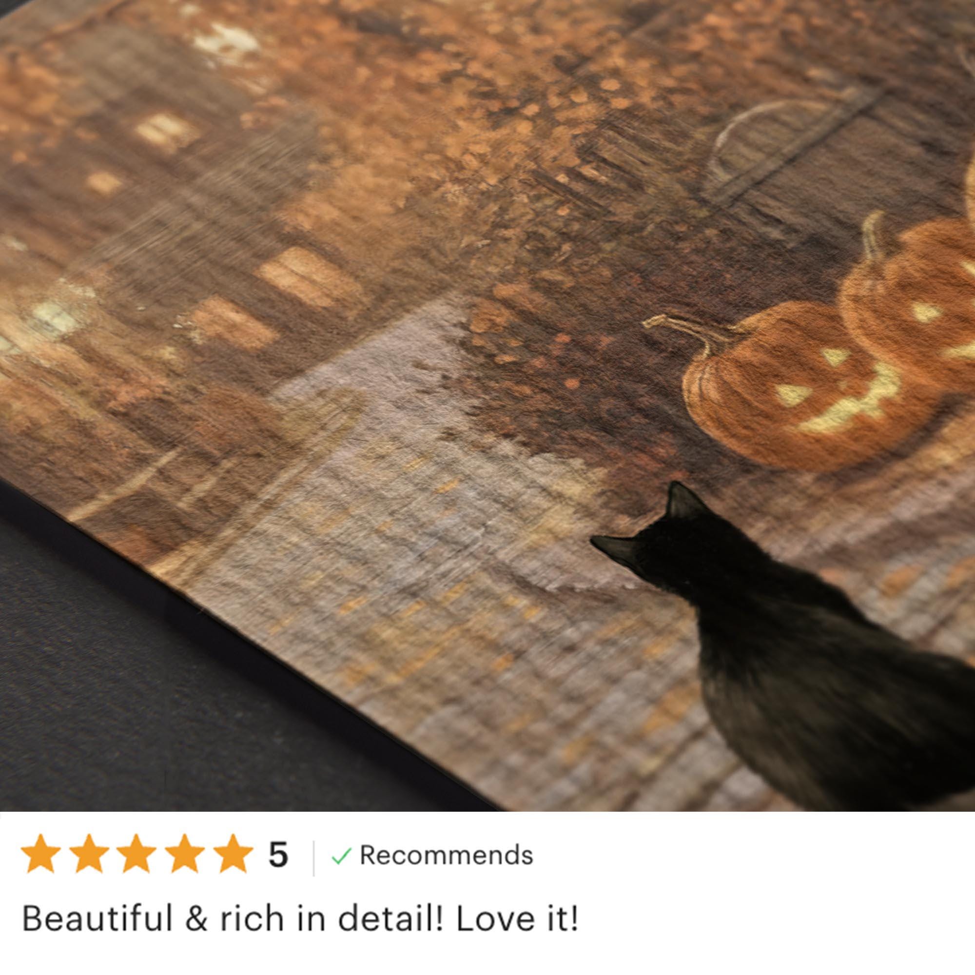 Vintage Style Halloween Print: Black Cat & Jack-o-lanterns ( ) Print Wall Art
