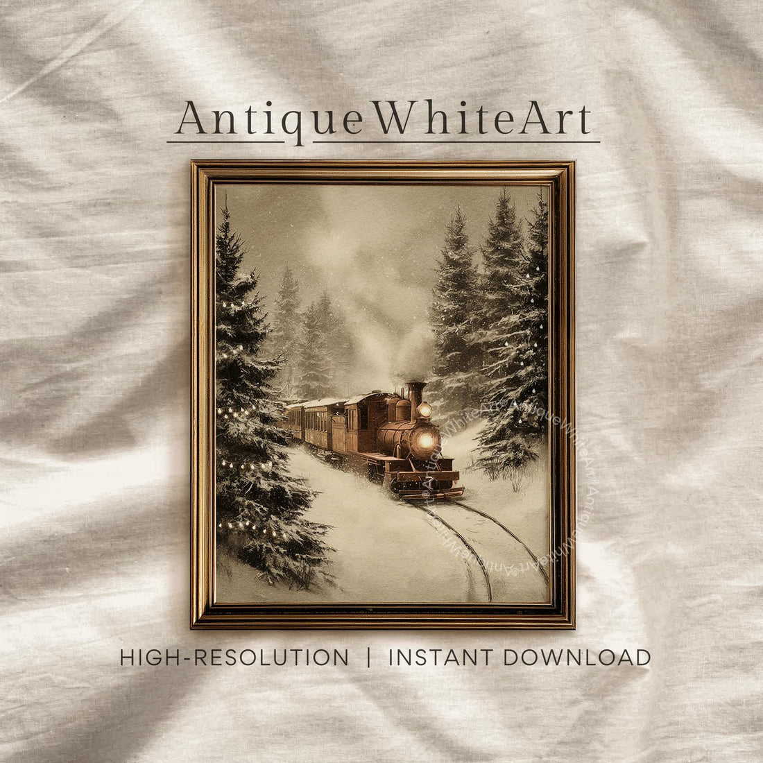 Vintage Style Winter Train Art Print: Steam Engine Snowy Pines ( ) W167 Print Wall