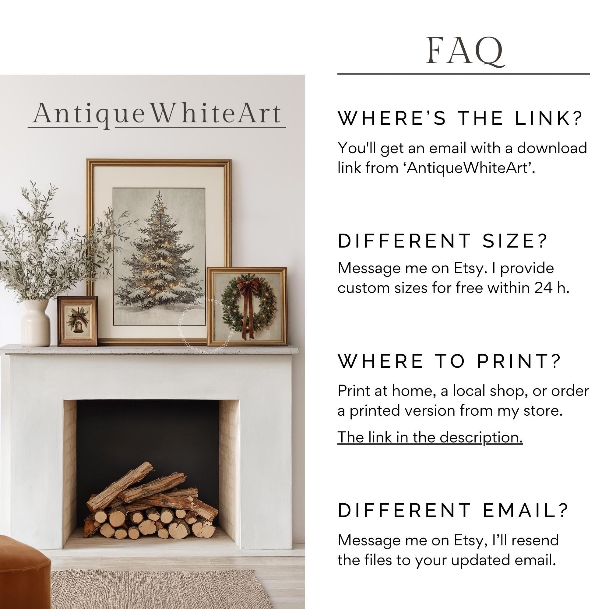 Vintage Style Christmas Tree Print: Red Bow Holiday Wall Art ( ) W168 Print