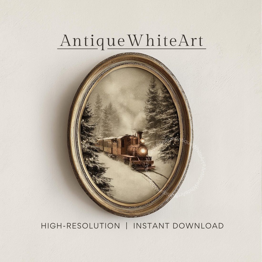 Vintage Style Winter Train Art Print: Steam Engine Snowy Pines ( ) W167 Print Wall