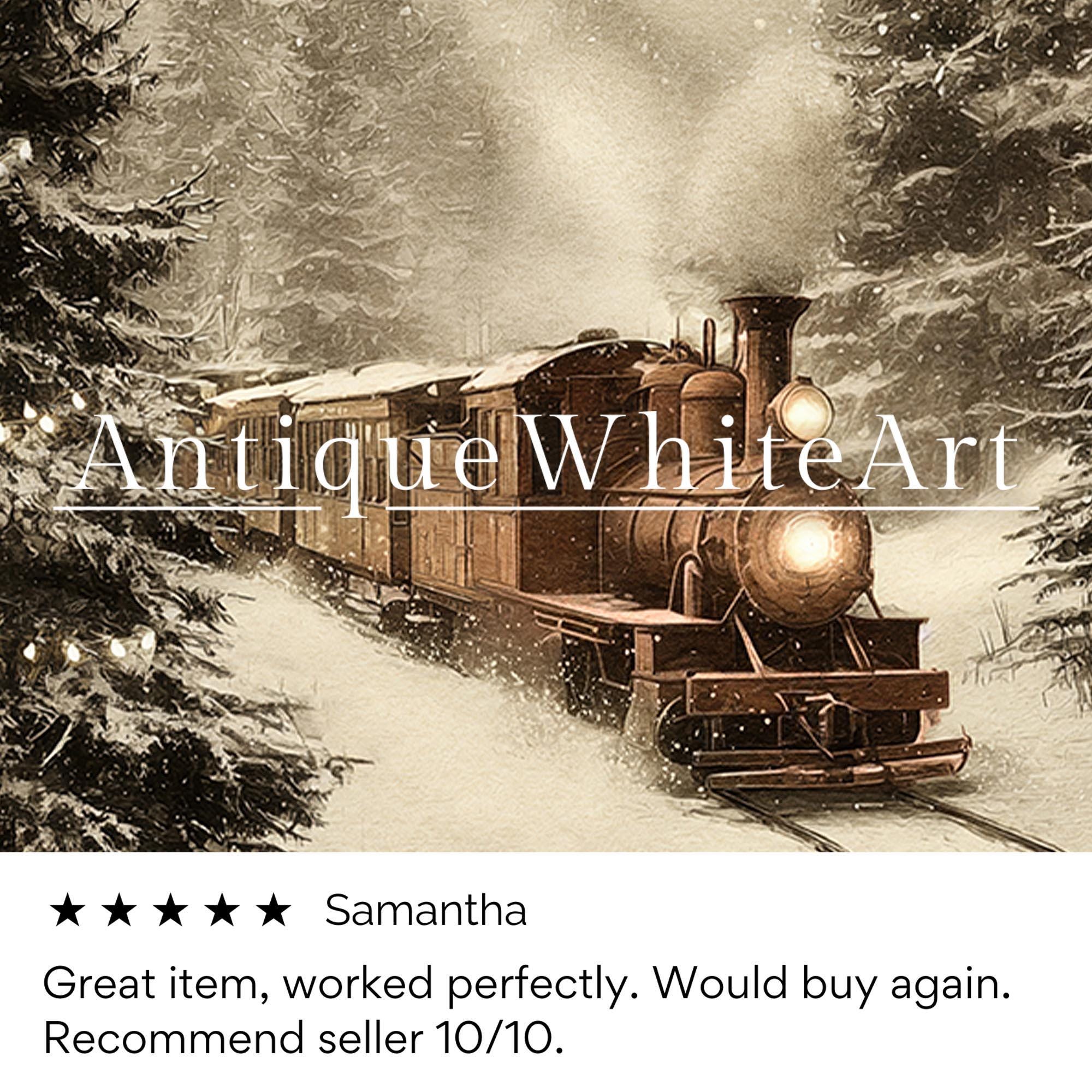 Vintage Style Winter Train Art Print: Steam Engine Snowy Pines ( ) W167 Print Wall