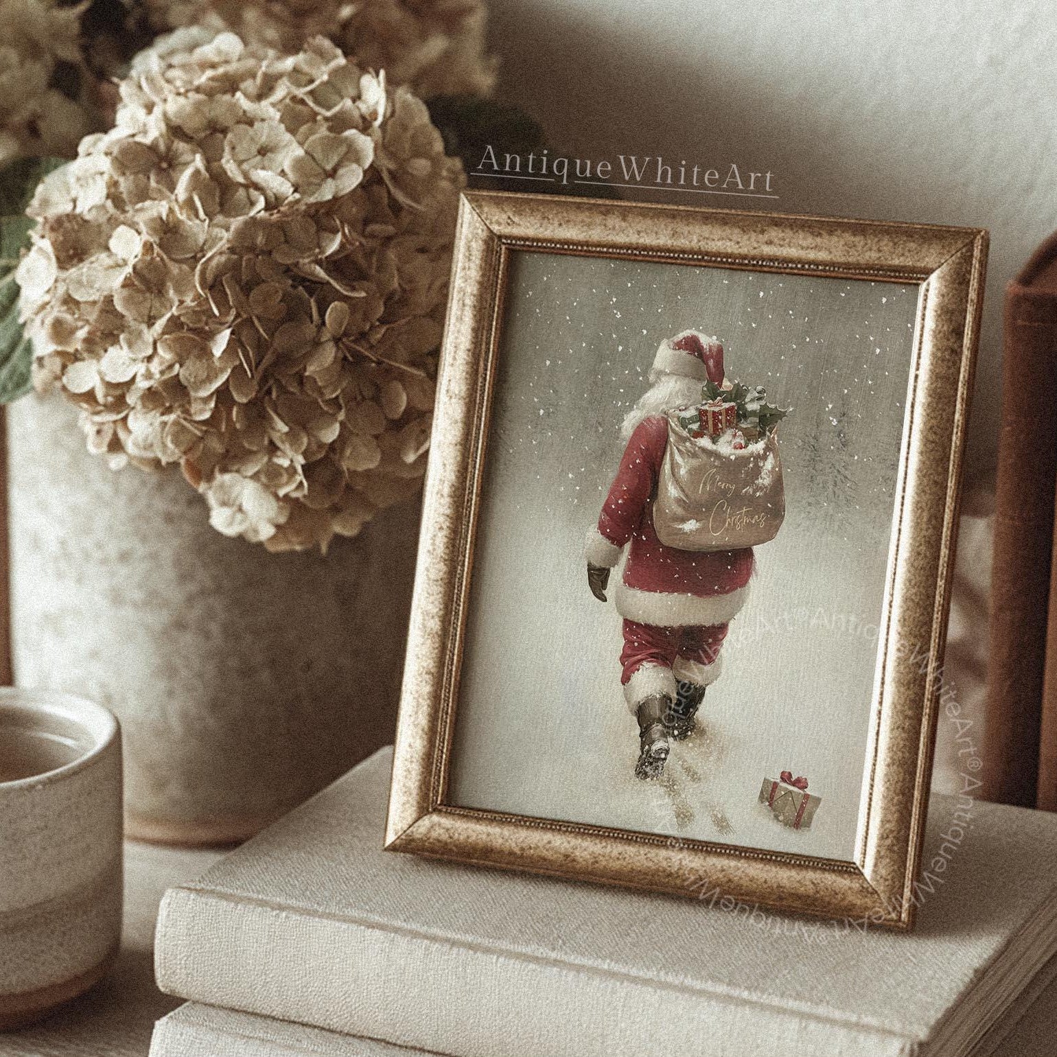 Vintage Style Santa Print: Winter Snow Scene Painting ( ) W165 Print Wall Art