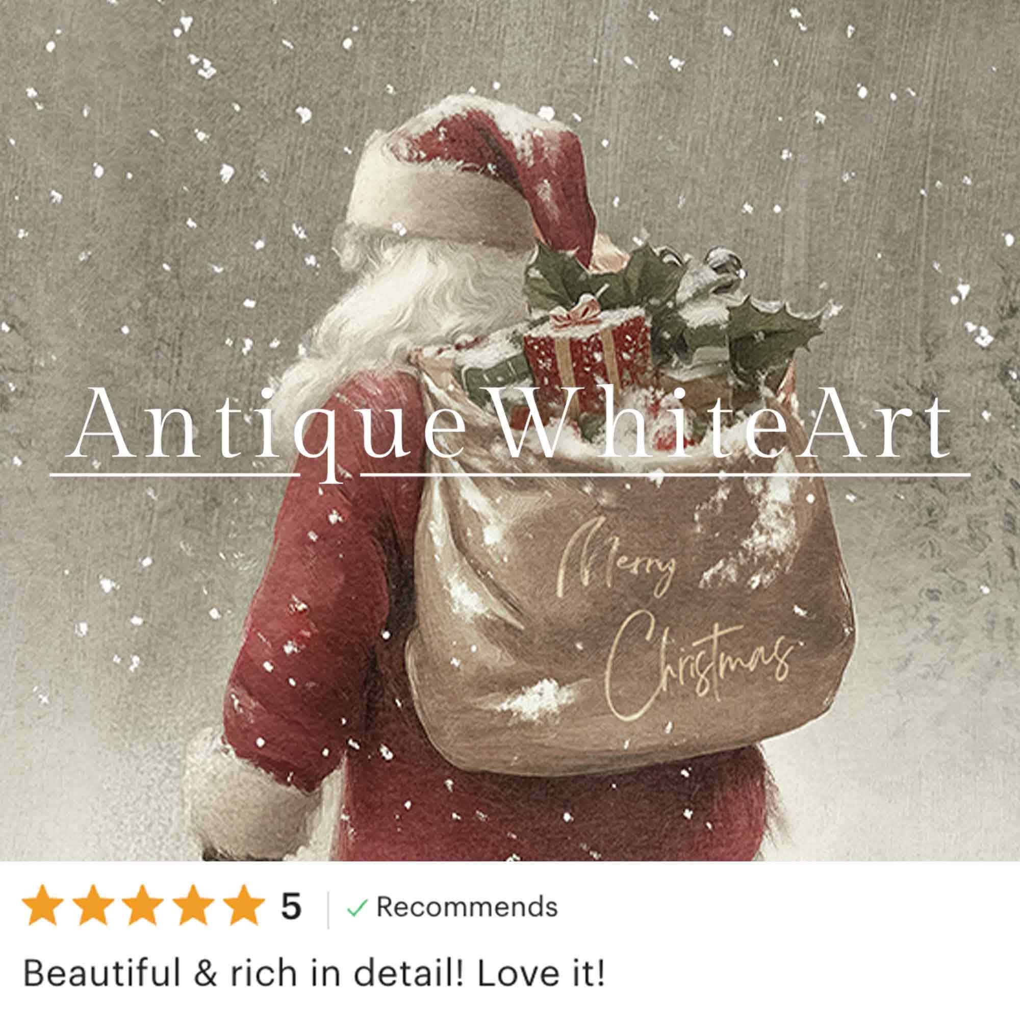 Vintage Style Santa Print: Winter Snow Scene Painting ( ) W165 Print Wall Art