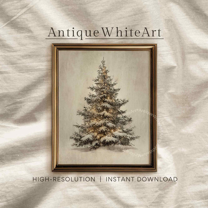 Vintage Style Christmas Tree Painting: Rustic Winter Wall Art ( Print) W171 Print