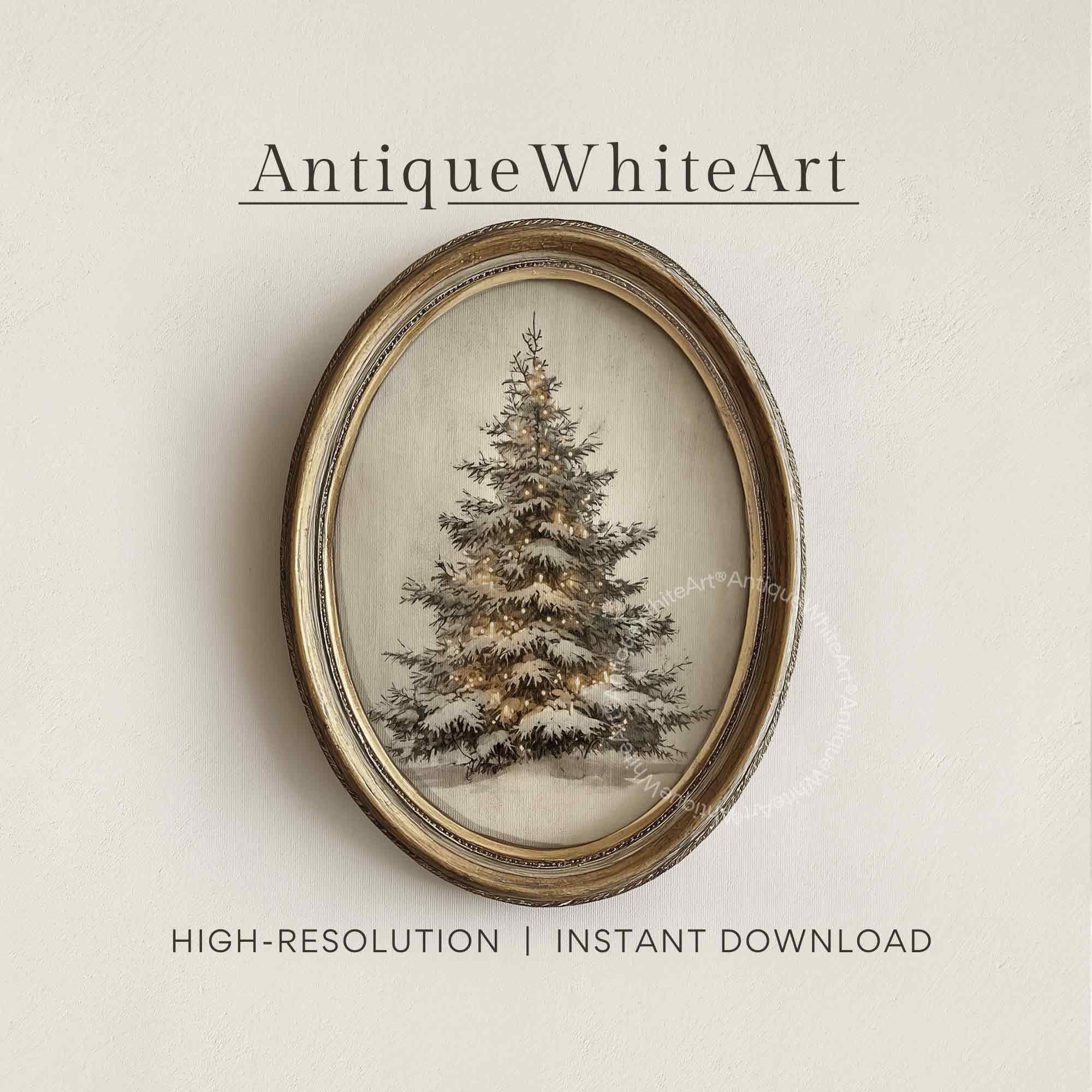 Vintage Style Christmas Tree Painting: Rustic Winter Wall Art ( Print) W171 Print