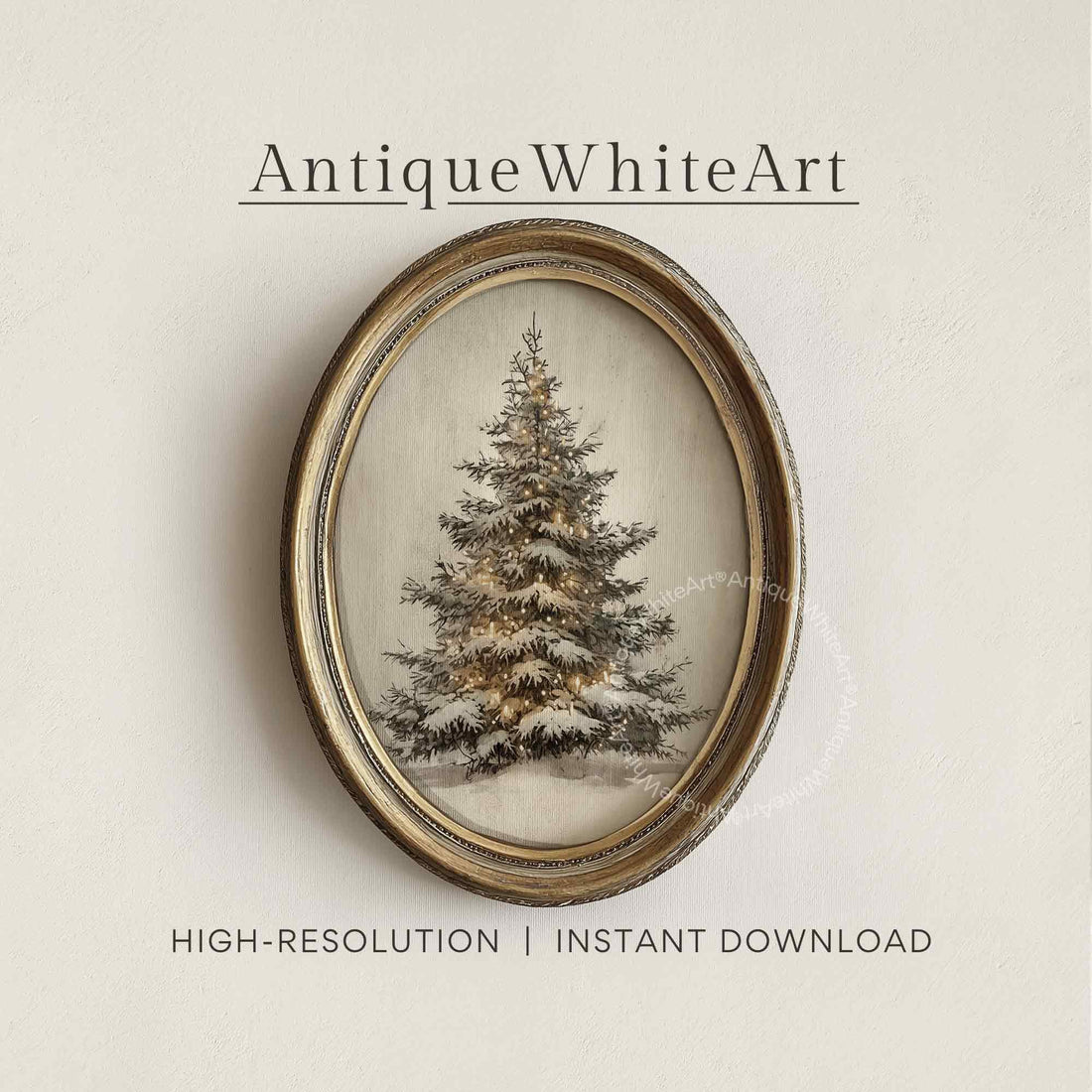 Vintage Style Christmas Tree Painting: Rustic Winter Wall Art ( Print) W171 Print