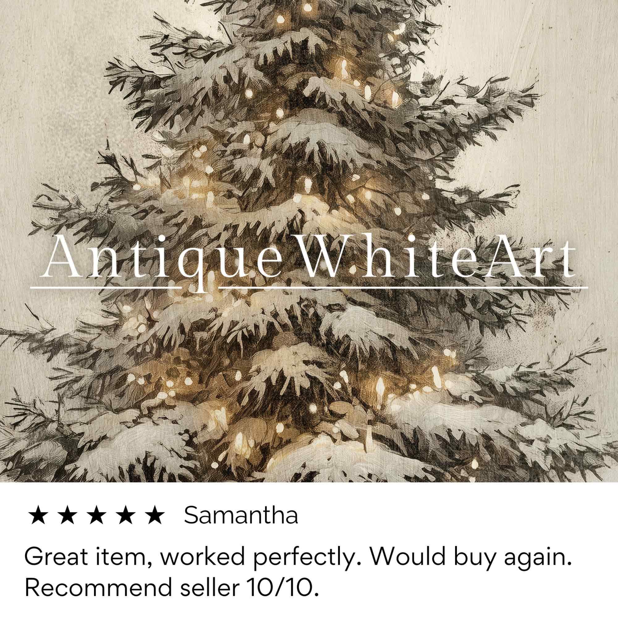 Vintage Style Christmas Tree Painting: Rustic Winter Wall Art ( Print) W171 Print