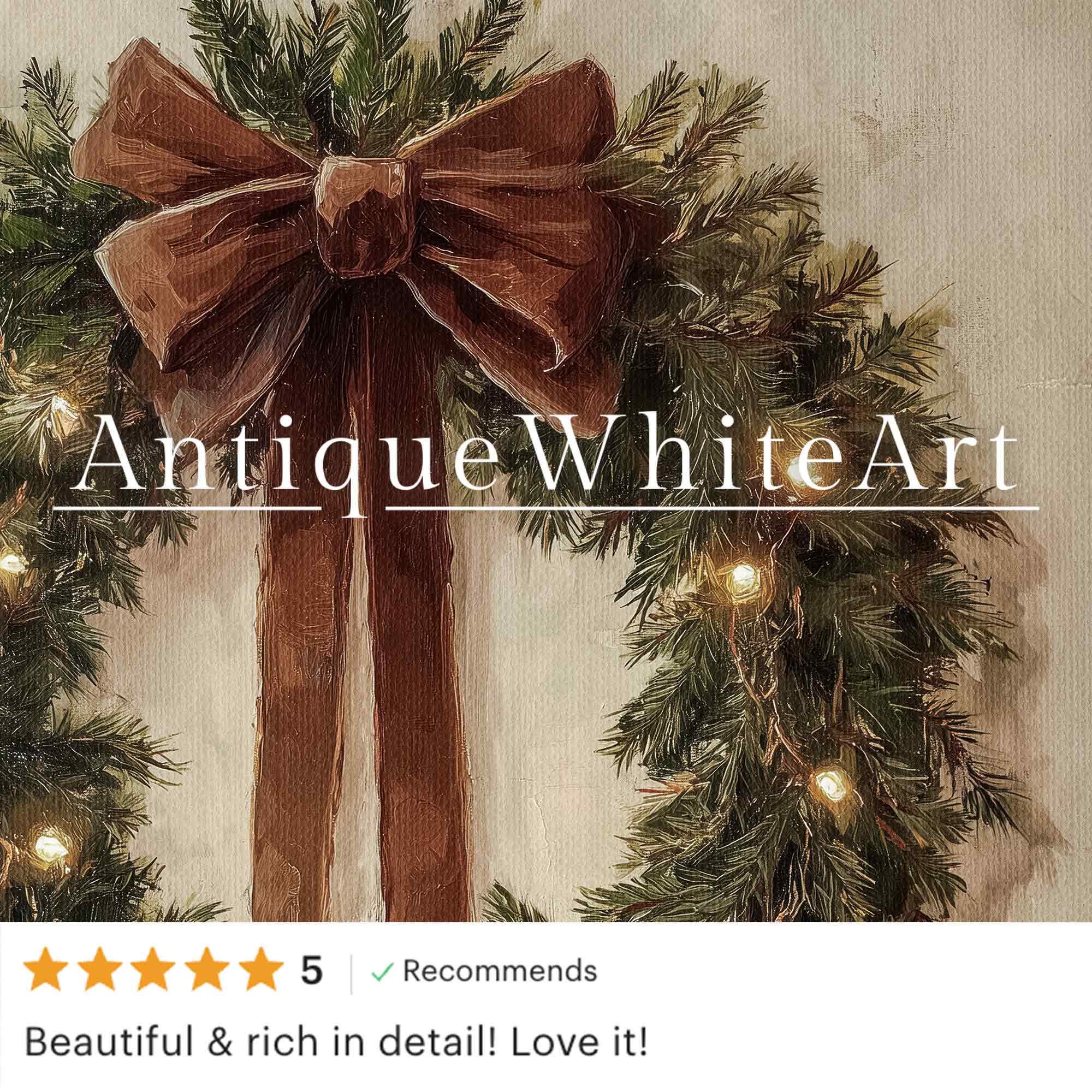 Vintage Style Christmas Wreath Painting: Rustic Holiday Wall Art ( ) W143 Print