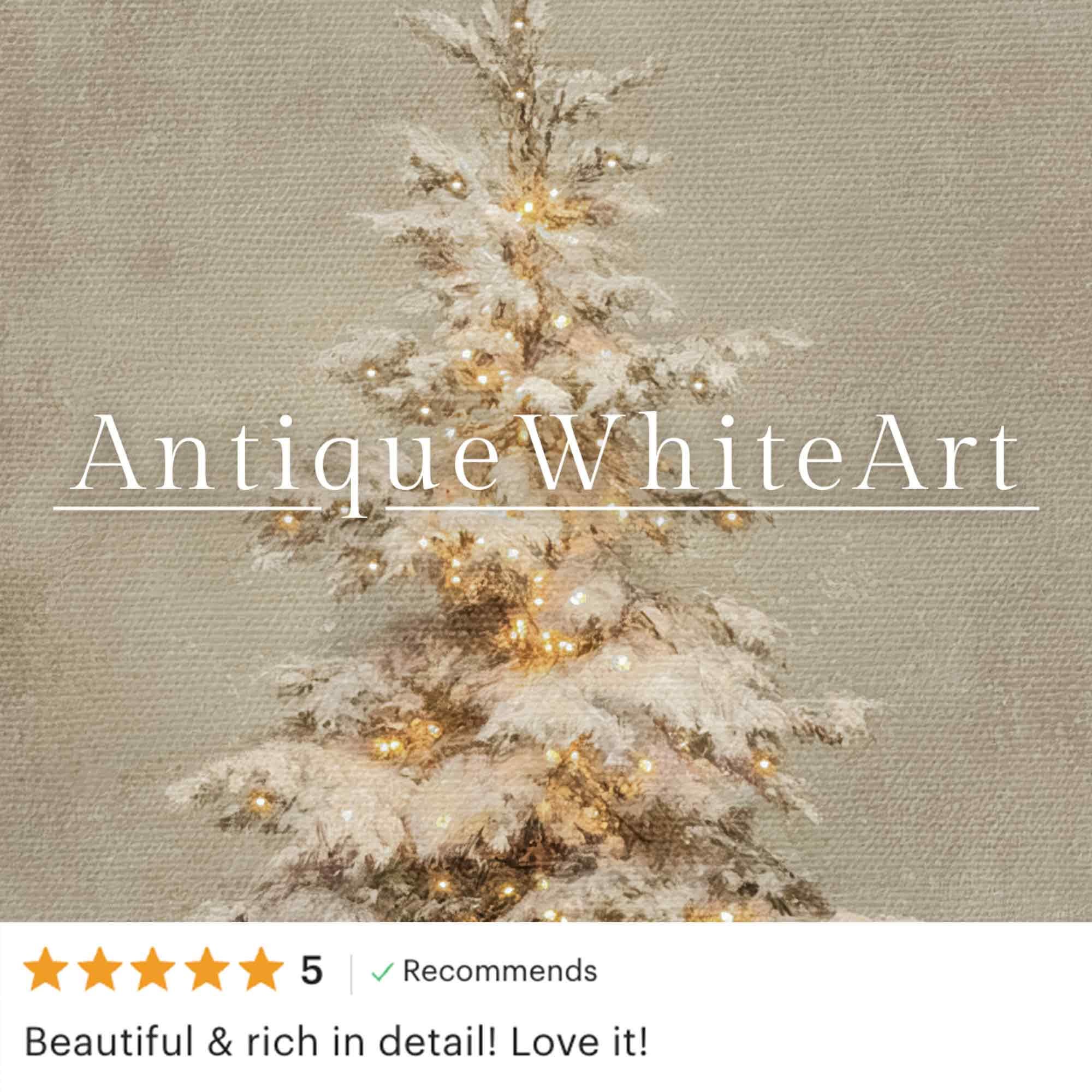 Vintage Style Christmas Tree Print: Snowy Evergreen Twinkle Lights ( ) W170 Print Wall Art