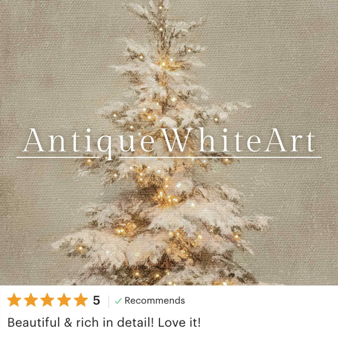 Vintage Style Christmas Tree Print: Snowy Evergreen Twinkle Lights ( ) W170 Print Wall Art