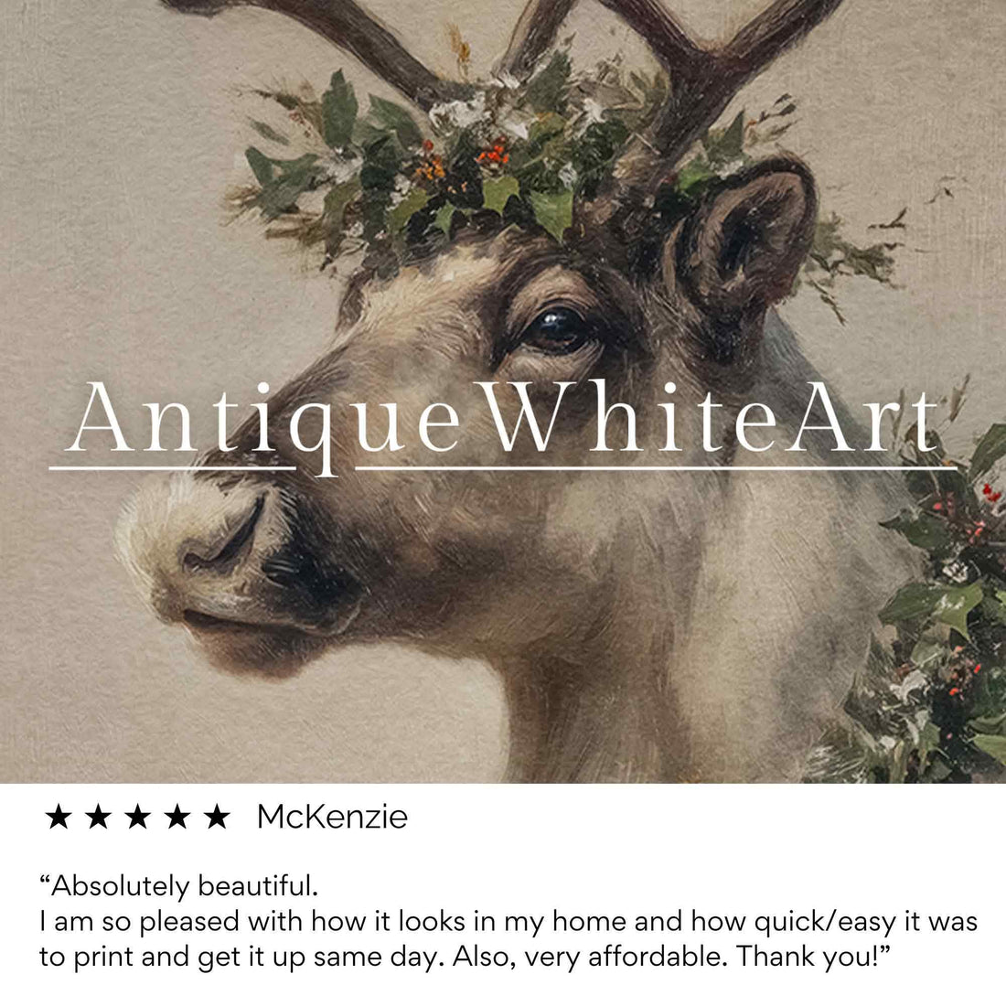 Vintage Style Reindeer Painting: Christmas Wall Art ( ) W172 Print