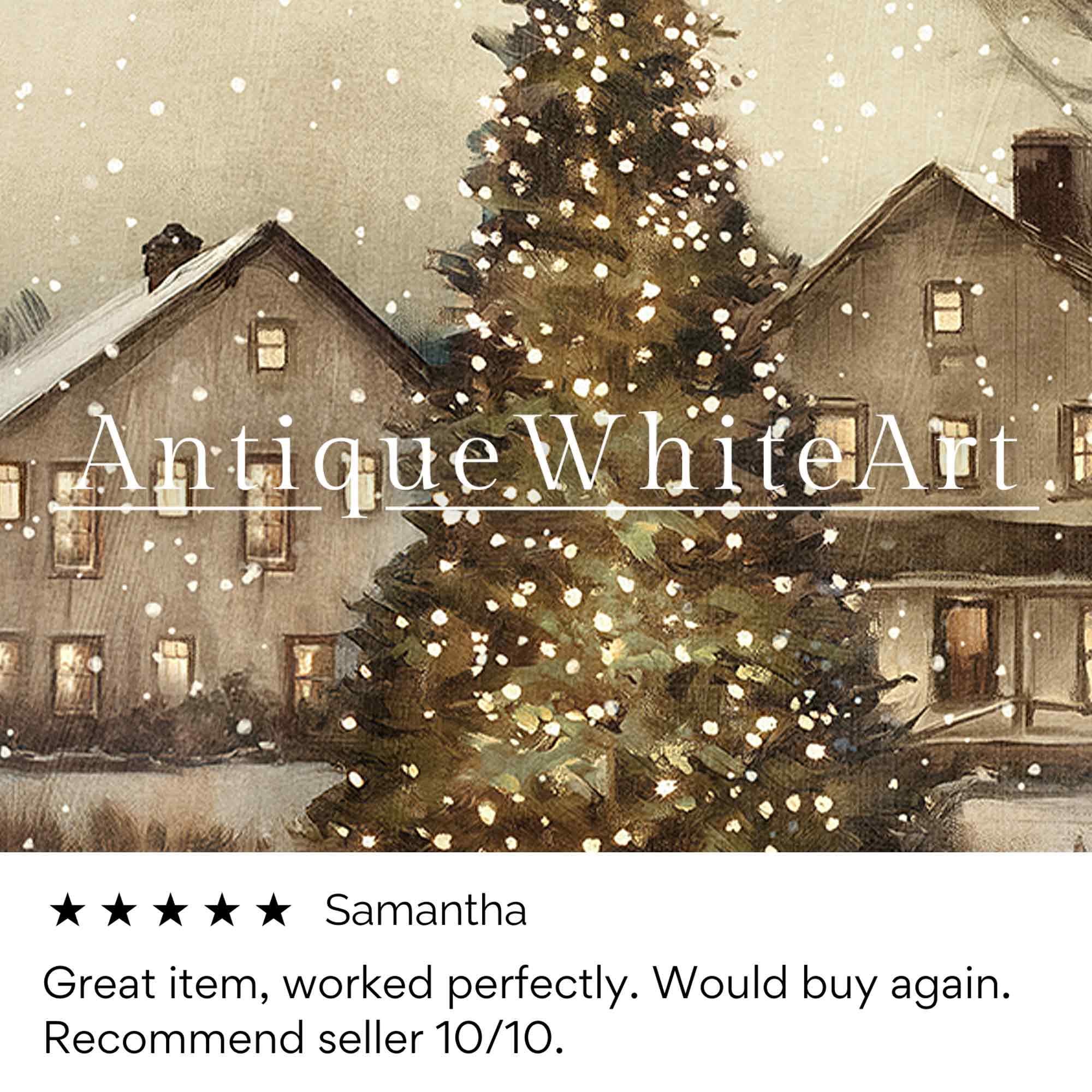 Vintage Style Christmas Tree Painting: Rustic Winter Scene Art ( Print) W177 Print Wall