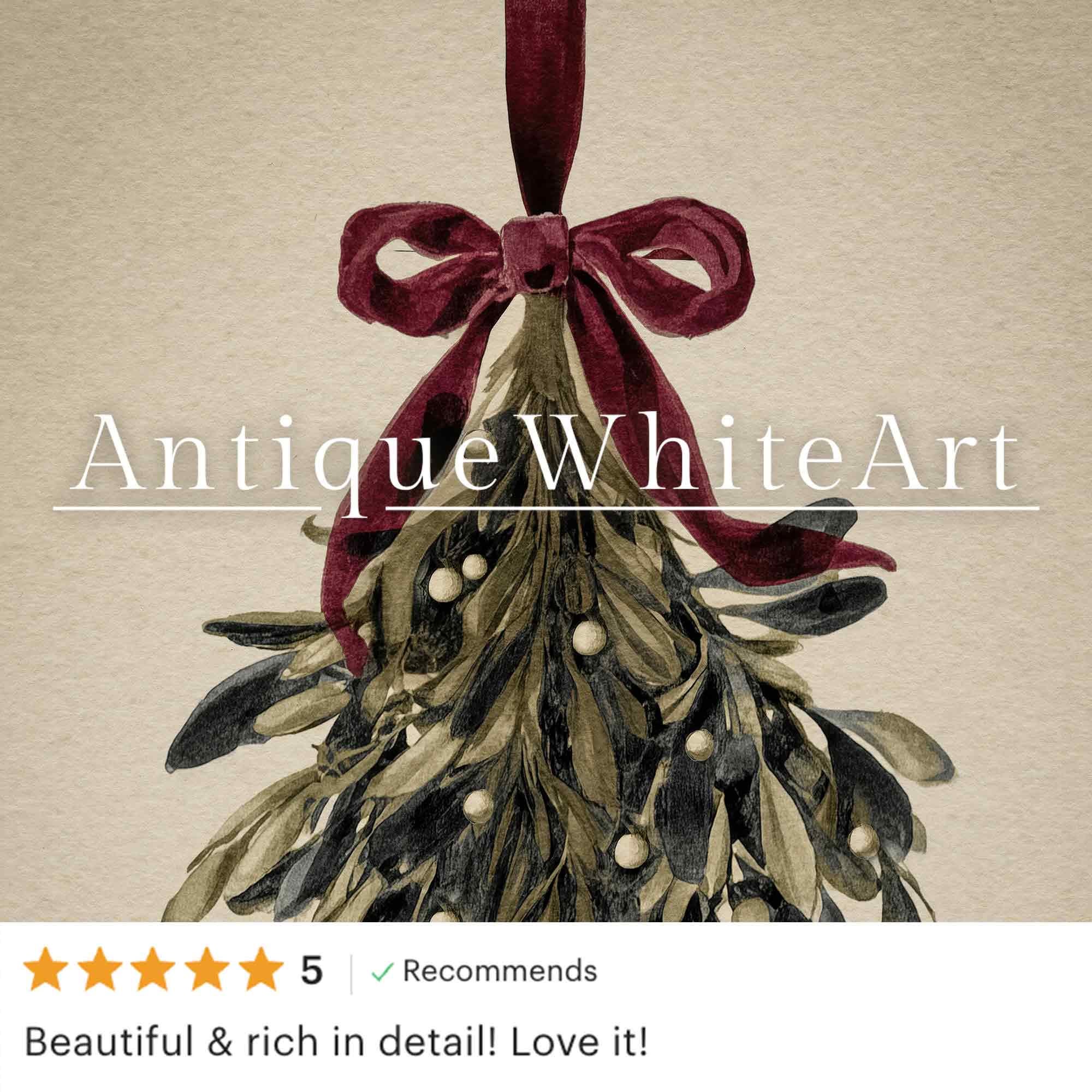 Vintage Style Mistletoe Christmas Print: Botanical Winter Wall Art ( ) W163 Print