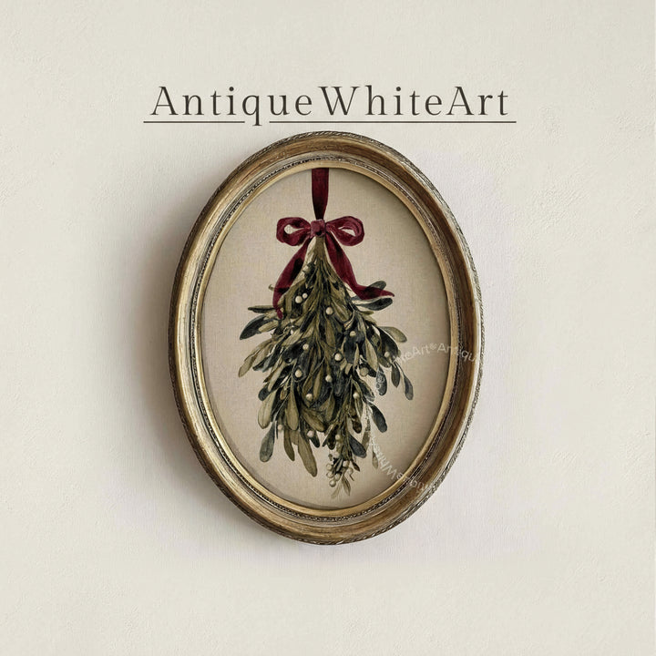 Vintage Style Mistletoe Christmas Print: Botanical Winter Wall Art ( ) W163 Print