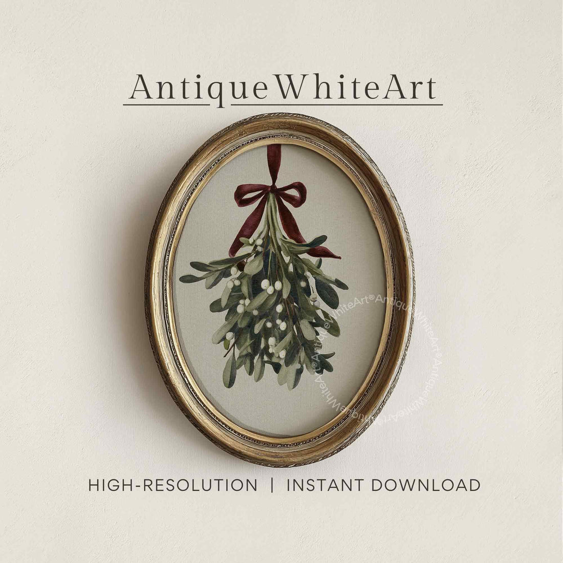 Mistletoe Christmas Print: Vintage Style Holiday Wall Art ( ) W164 Print