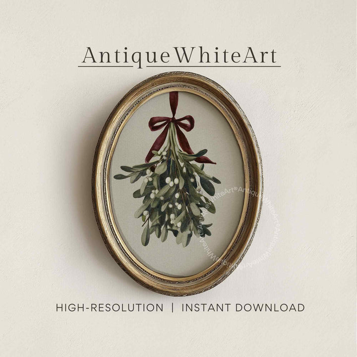 Mistletoe Christmas Print: Vintage Style Holiday Wall Art ( ) W164 Print