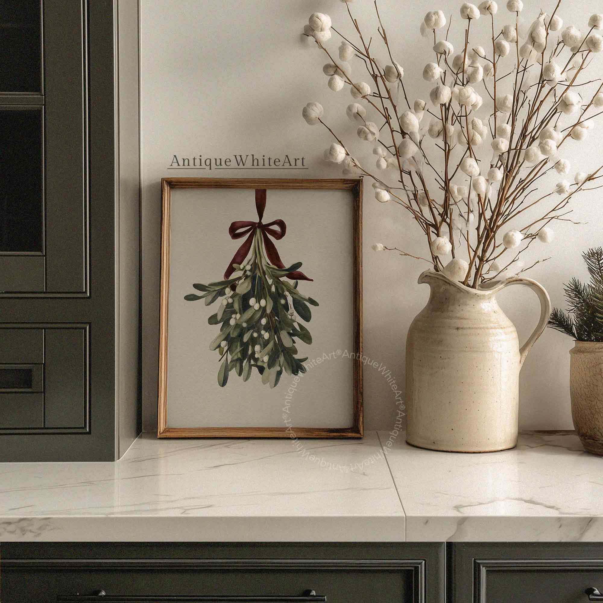 Mistletoe Christmas Print: Vintage Style Holiday Wall Art ( ) W164 Print