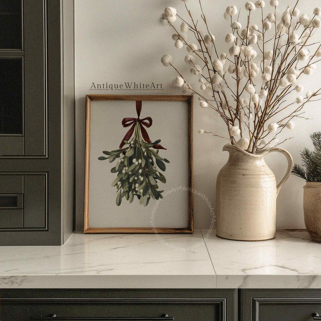 Mistletoe Christmas Print: Vintage Style Holiday Wall Art ( ) W164 Print