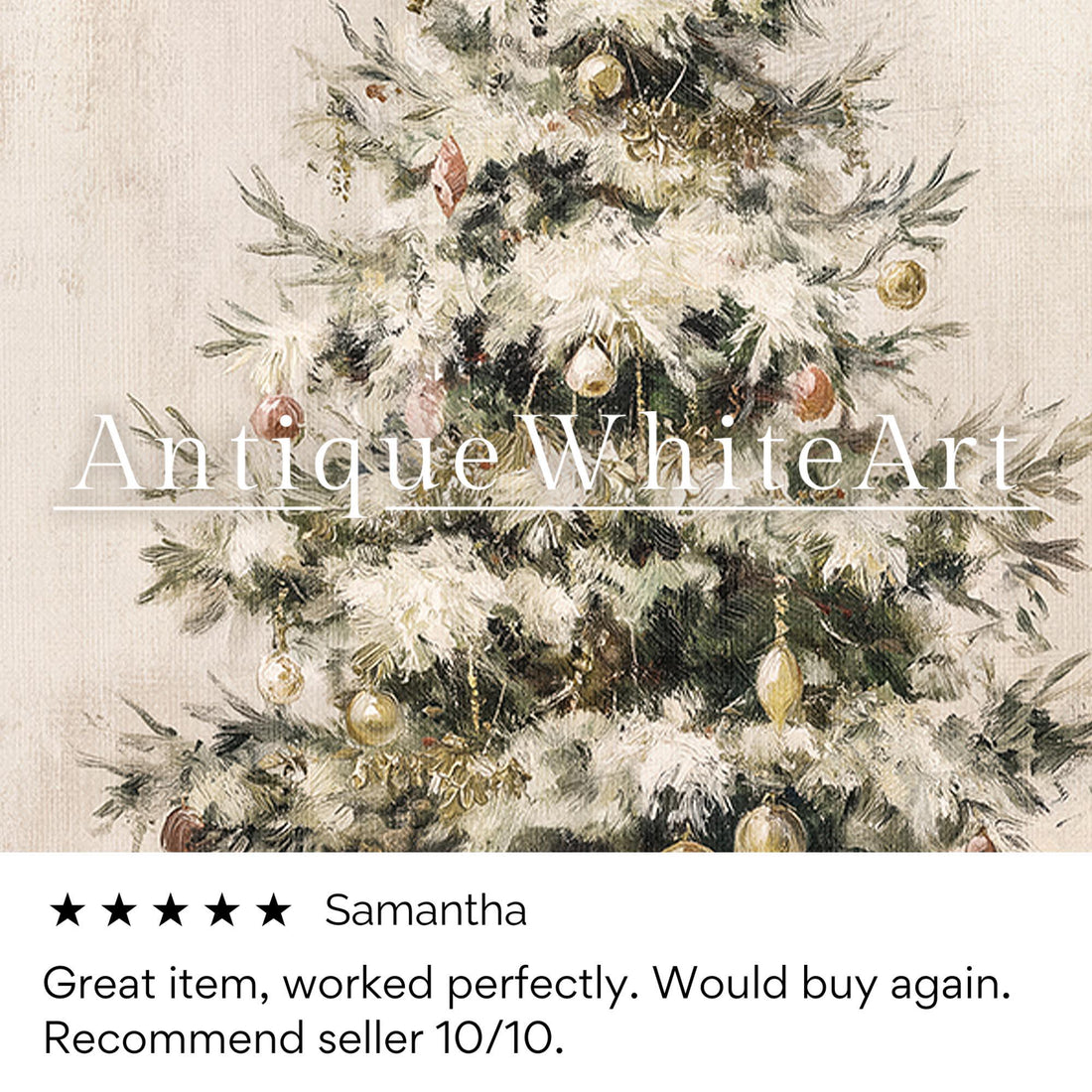 Vintage Style Christmas Tree Painting: Neutral Holiday Wall Art ( ) W182 Print