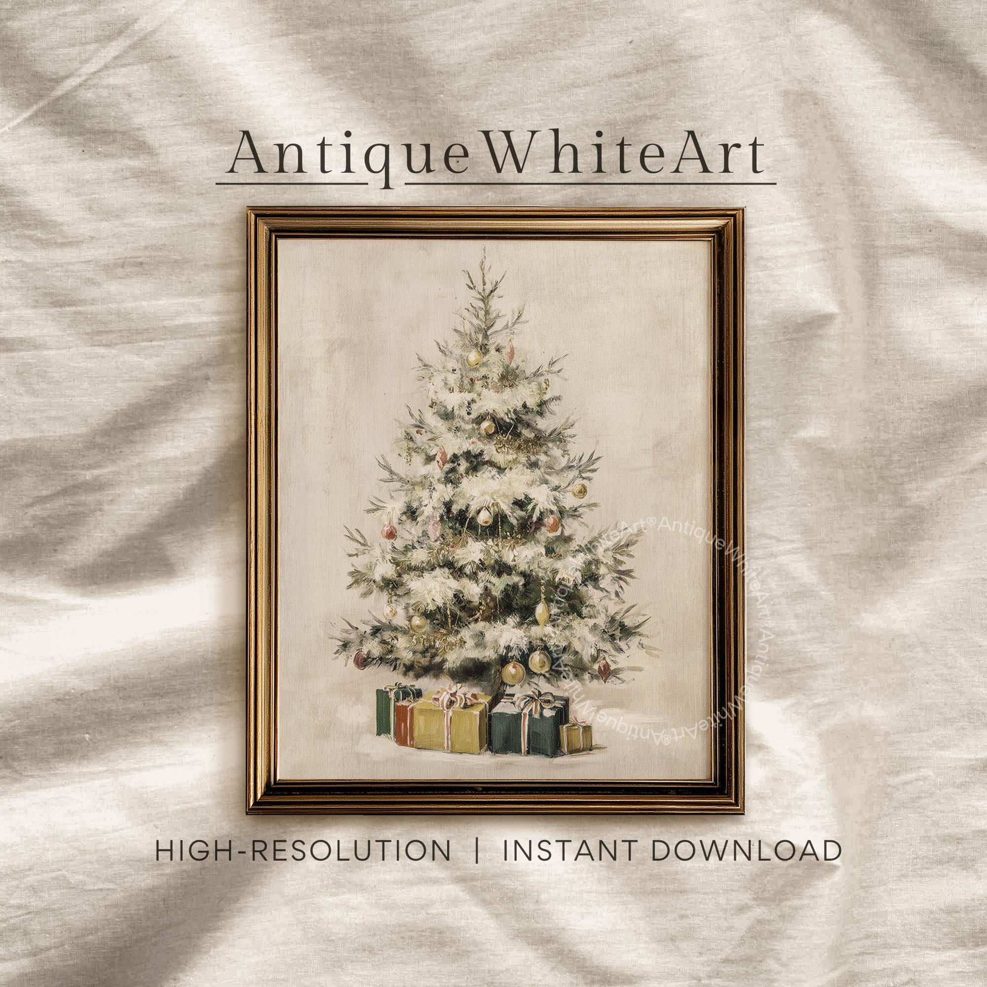 Vintage Style Christmas Tree Painting: Neutral Holiday Wall Art ( ) W182 Print