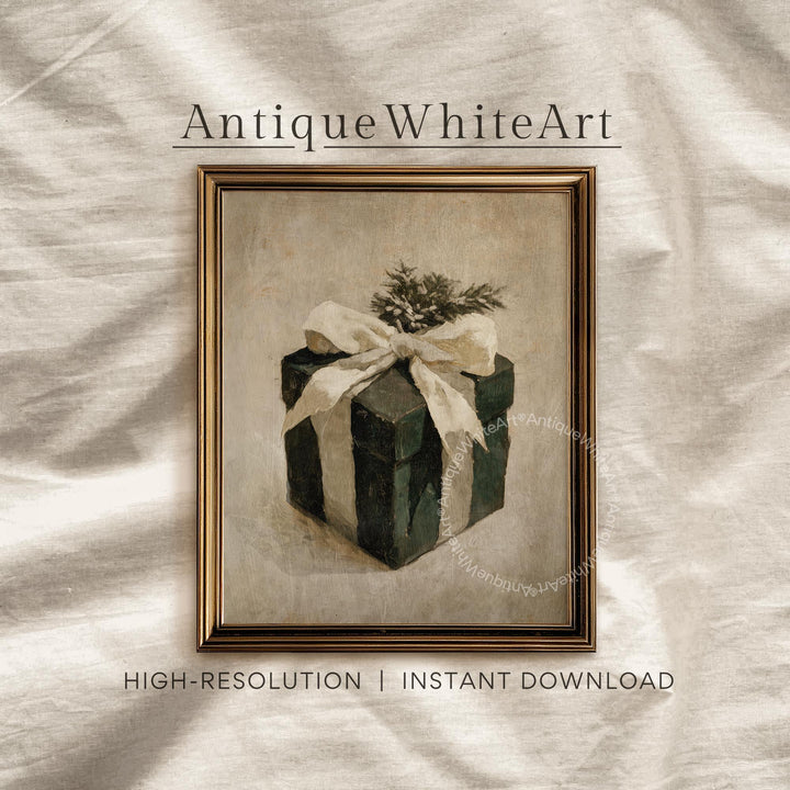 Vintage Style Christmas Gift Painting: Neutral Holiday Decor ( ) W187 Print Wall Art