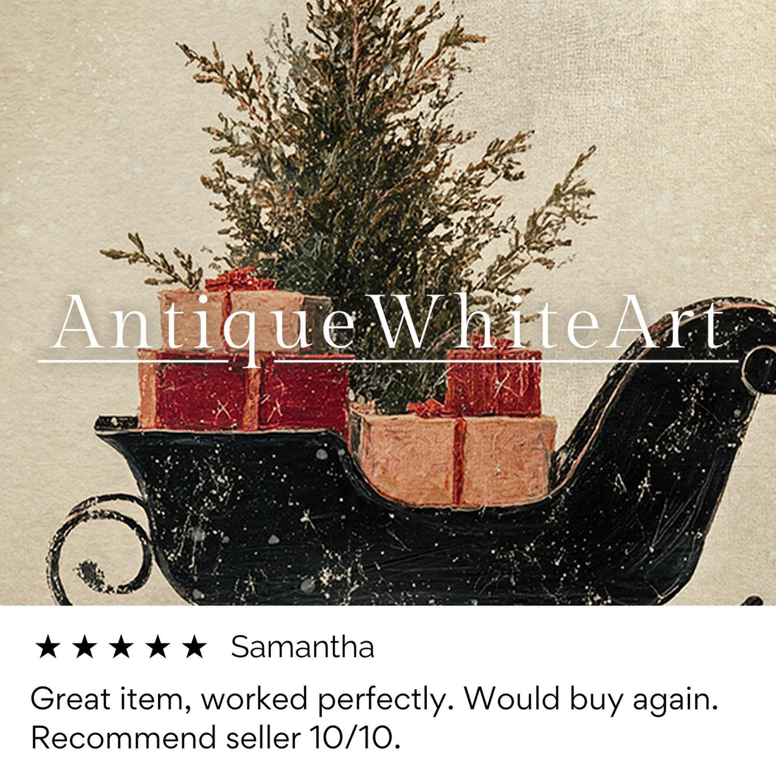 Vintage Style Christmas Sleigh Print: Holiday Wall Art ( ) W181 Print