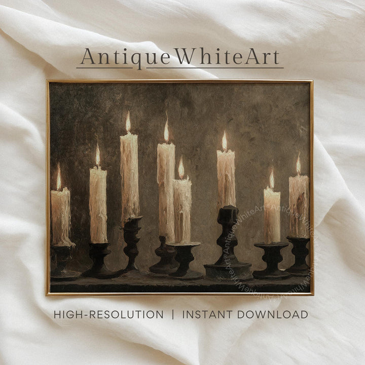 Vintage Style Candle Still Life Print: Moody Halloween Art Fall Decor ( ) Print Wall