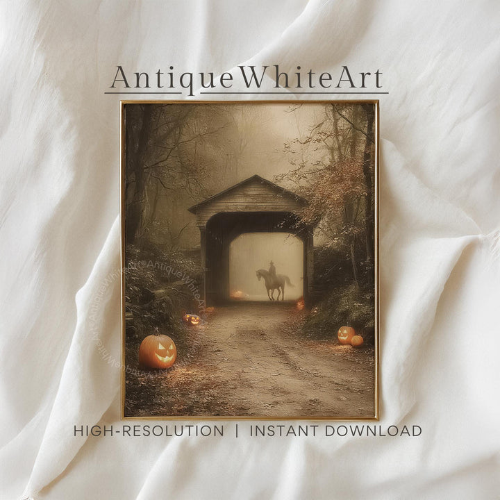 Headless Horseman Halloween Print: Vintage Style Autumn Landscape ( ) Print Wall Art