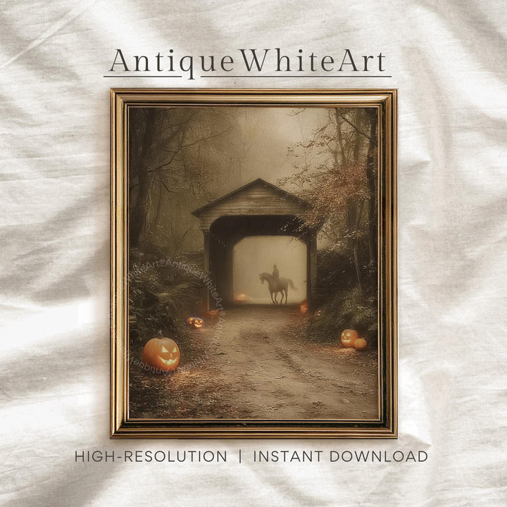 Headless Horseman Halloween Print: Vintage Style Autumn Landscape ( ) Print Wall Art