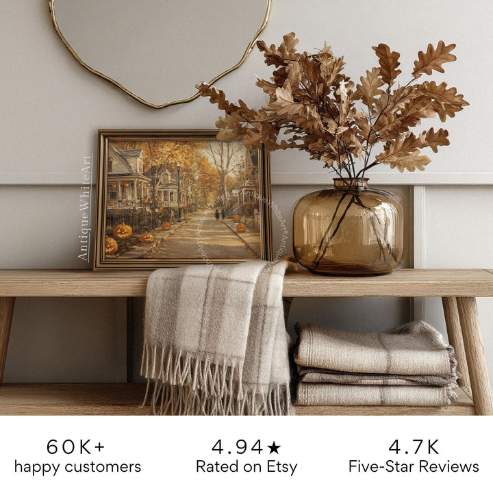 Halloween Street Scene Print: Vintage Style Jack O'Lantern Porch Art ( ) Print Wall