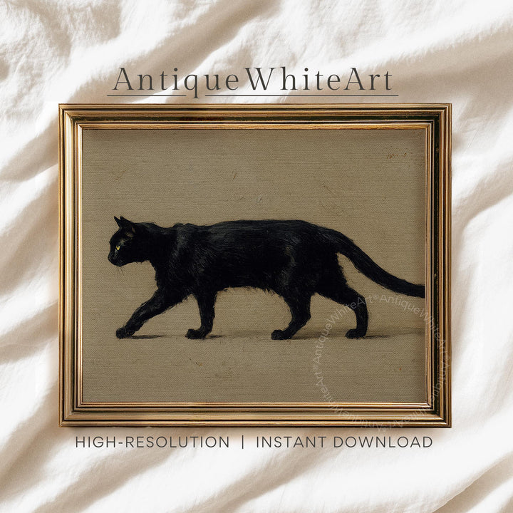 Vintage Style Black Cat Halloween Art Print: Spooky Fall Decor ( ) Print Wall