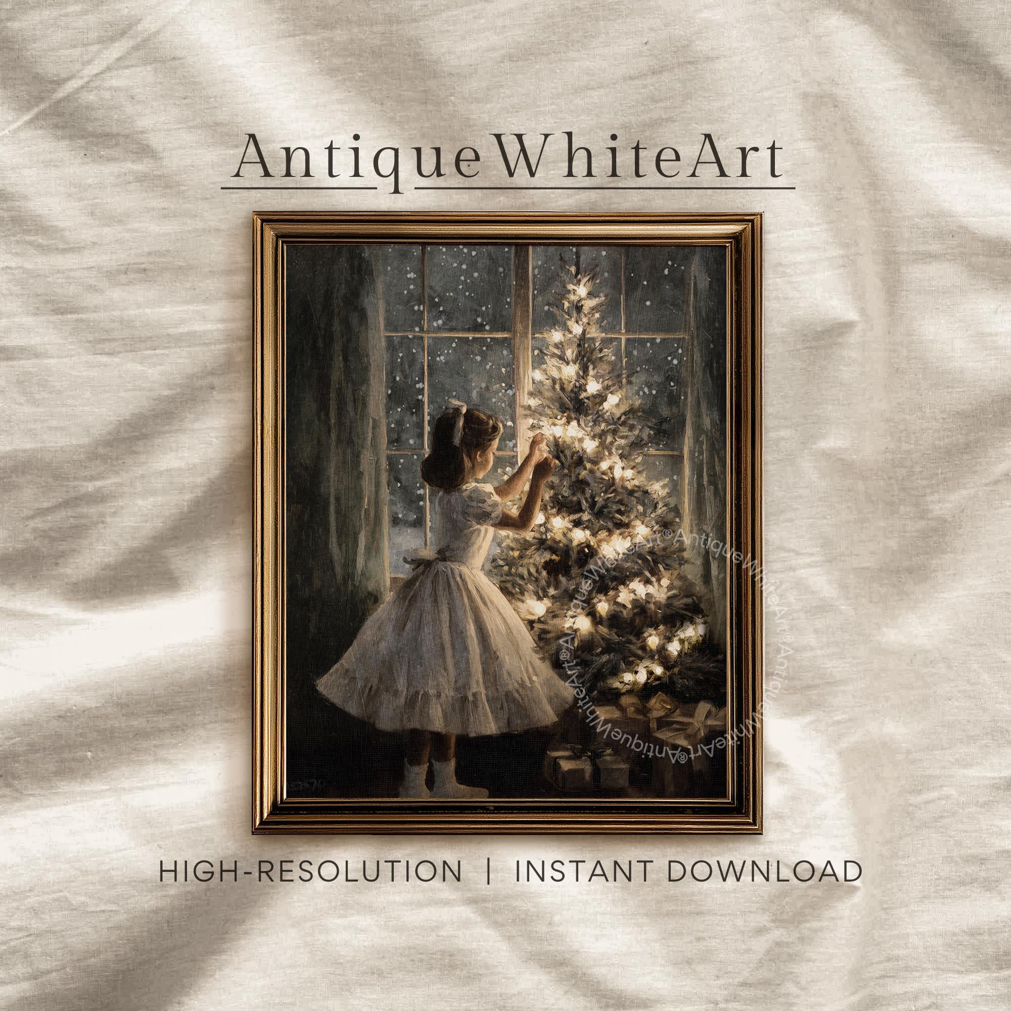 Girl Decorating a Christmas Tree Wall Art: Cozy Holiday Home Decor ( ) W192 Print Art