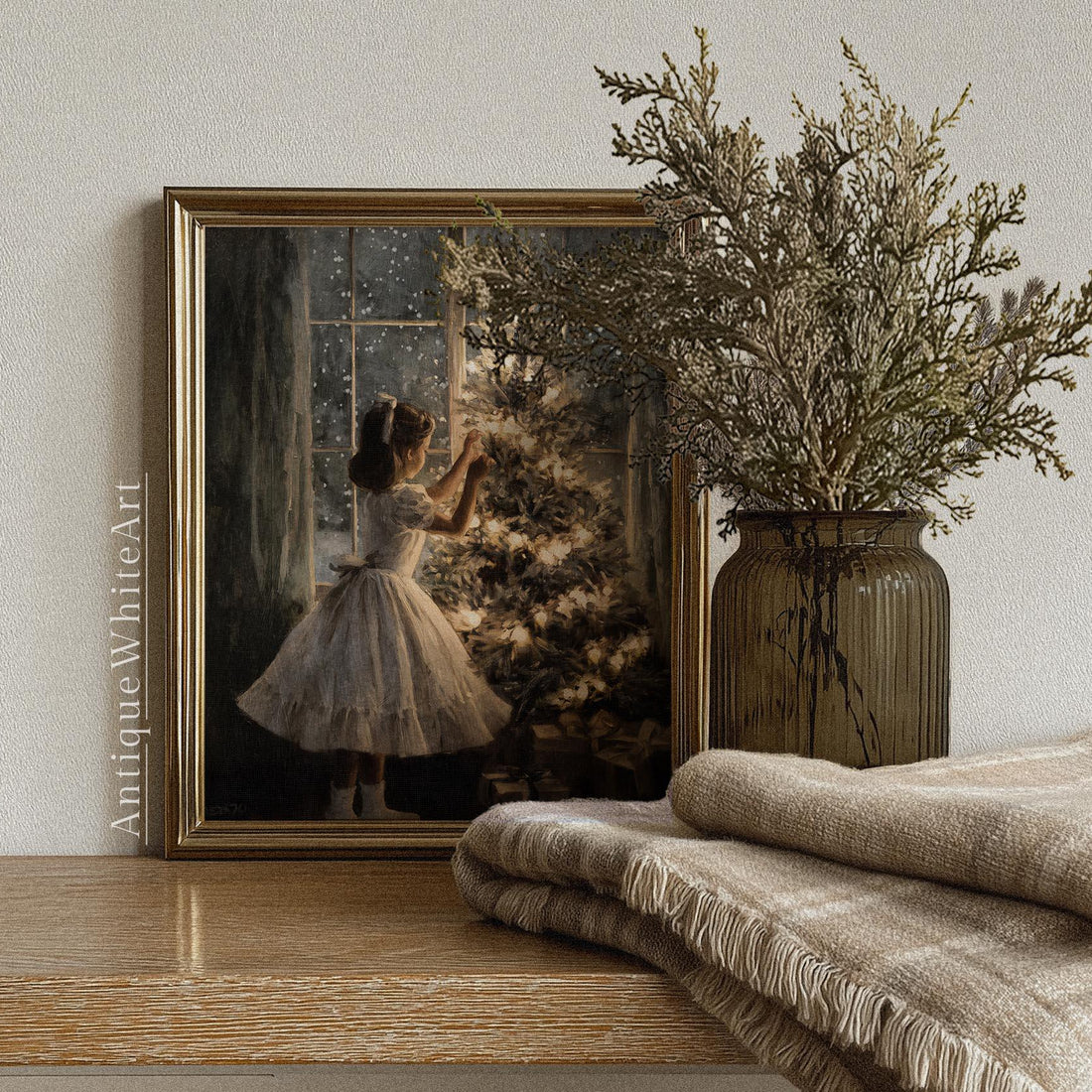 Girl Decorating a Christmas Tree Wall Art: Cozy Holiday Home Decor ( ) W192 Print Art