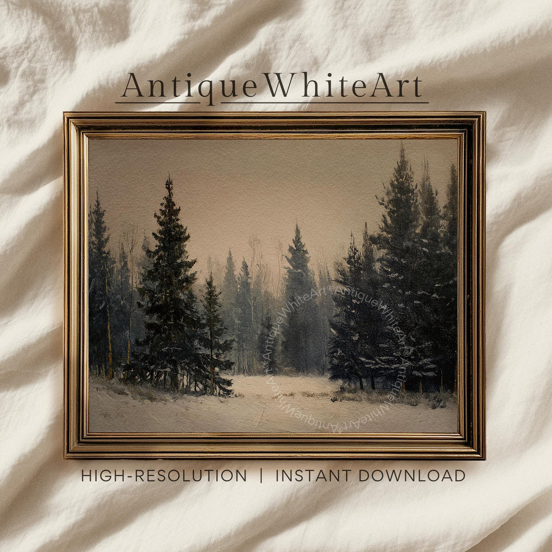 Winter Pine Forest Print: Moody Farmhouse Landscape ( ) W188 Print Wall Art
