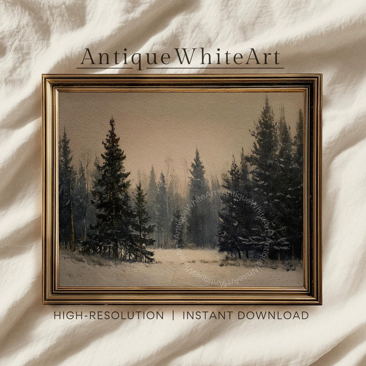 Winter Pine Forest Print: Moody Farmhouse Landscape ( ) W188 Print Wall Art
