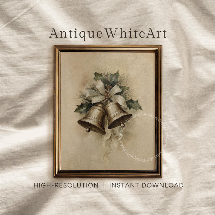 Vintage Style Christmas Bell Drawing: Rustic Holiday Print Festive Wall Decor ( ) W197 Art