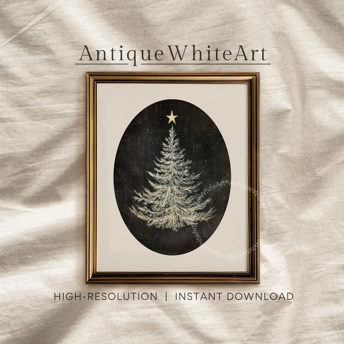 Vintage Style Christmas Tree Painting: Dark Academia Holiday Print ( ) W198 Wall Art