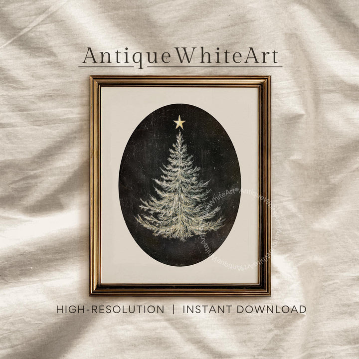 Vintage Style Christmas Tree Painting: Dark Academia Holiday Print ( ) W198 Wall Art