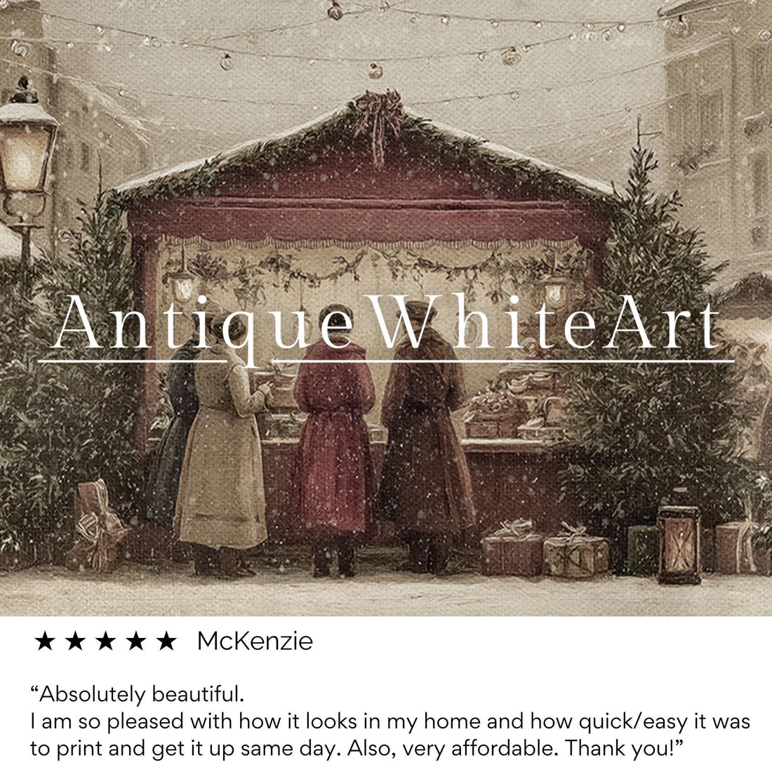 Christmas Market Print: Vintage Style Farmhouse Winter Scene ( ) W199 Print Wall Art
