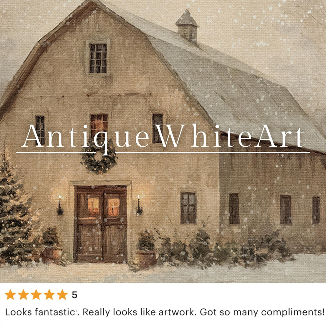 Rustic Barn Christmas Tree Painting: Winter Farmhouse Print ( ) W200 Wall Art