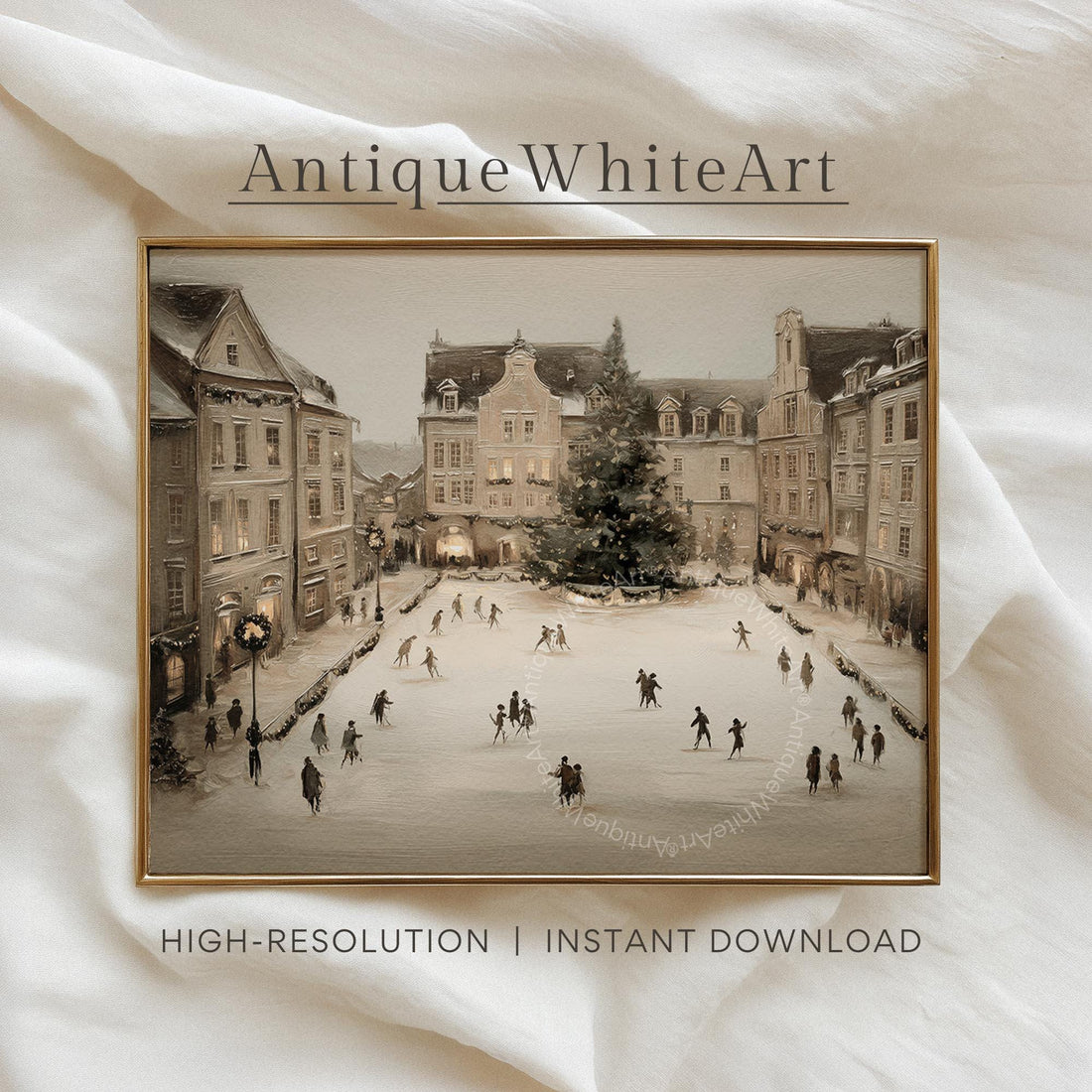 Winter Cityscape Art Print: Moody Ice Skating Scene ( ) W202 Print Wall