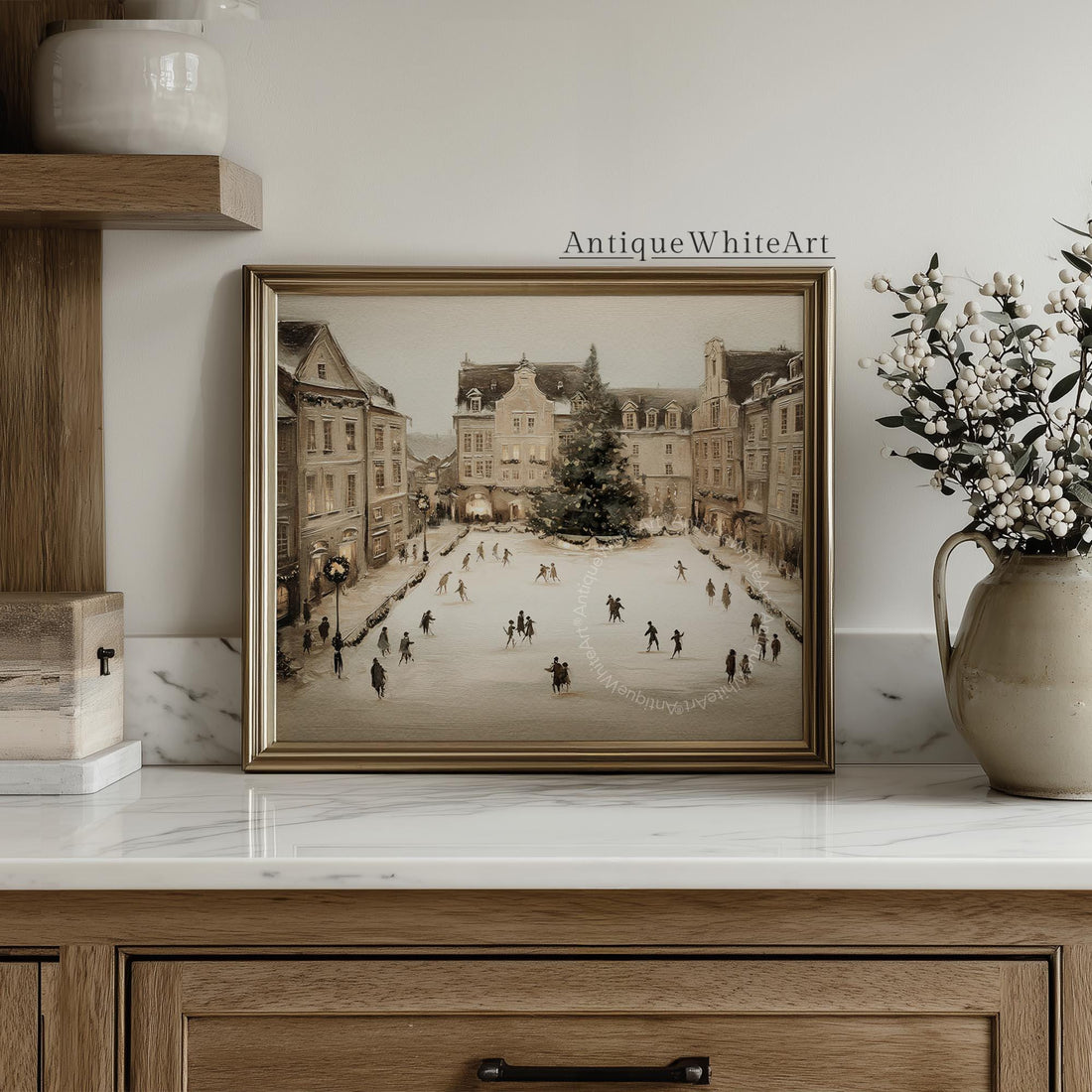 Winter Cityscape Art Print: Moody Ice Skating Scene ( ) W202 Print Wall