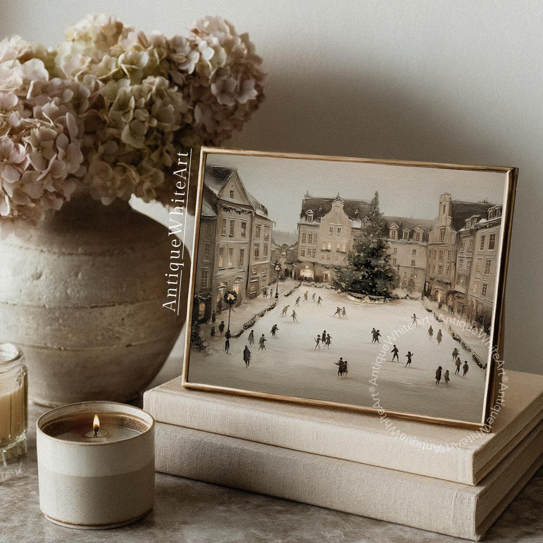 Winter Cityscape Art Print: Moody Ice Skating Scene ( ) W202 Print Wall
