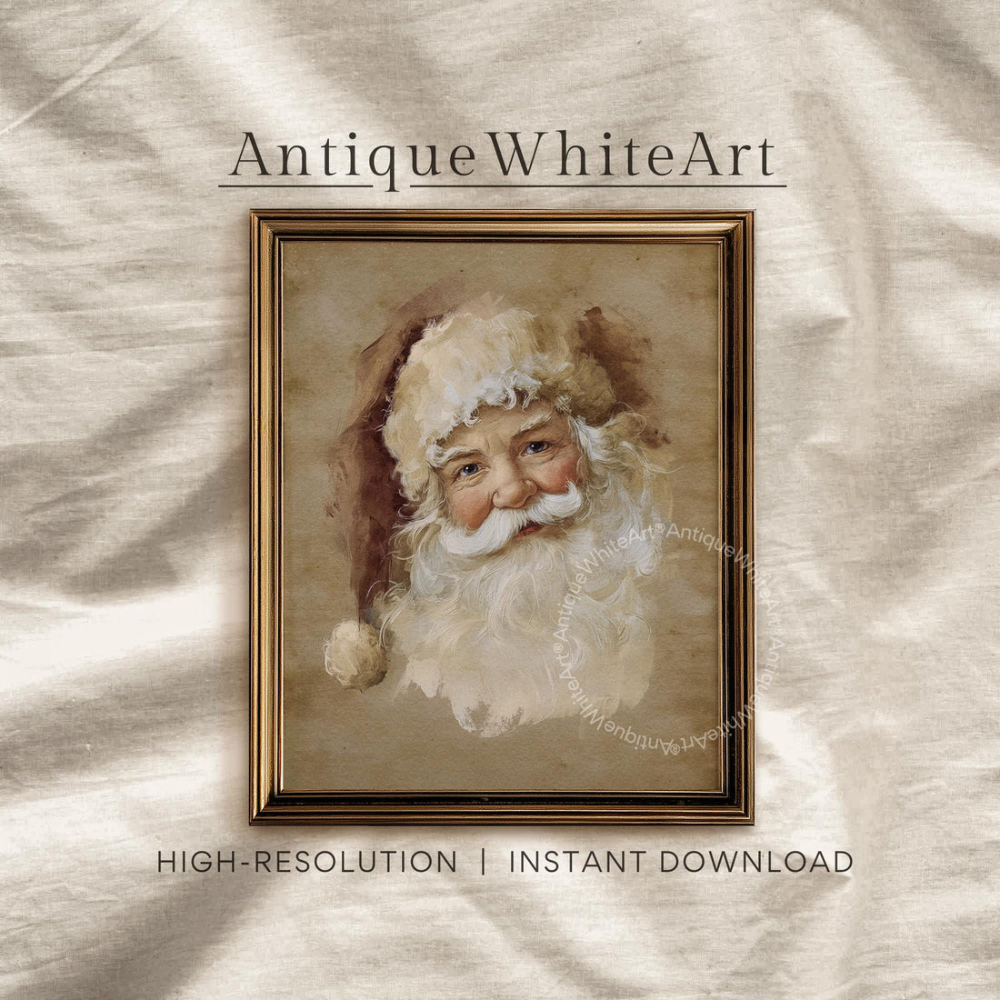 Santa Claus Potrait: Vintage Style Neutral Christmas Print ( ) W204 Wall Art
