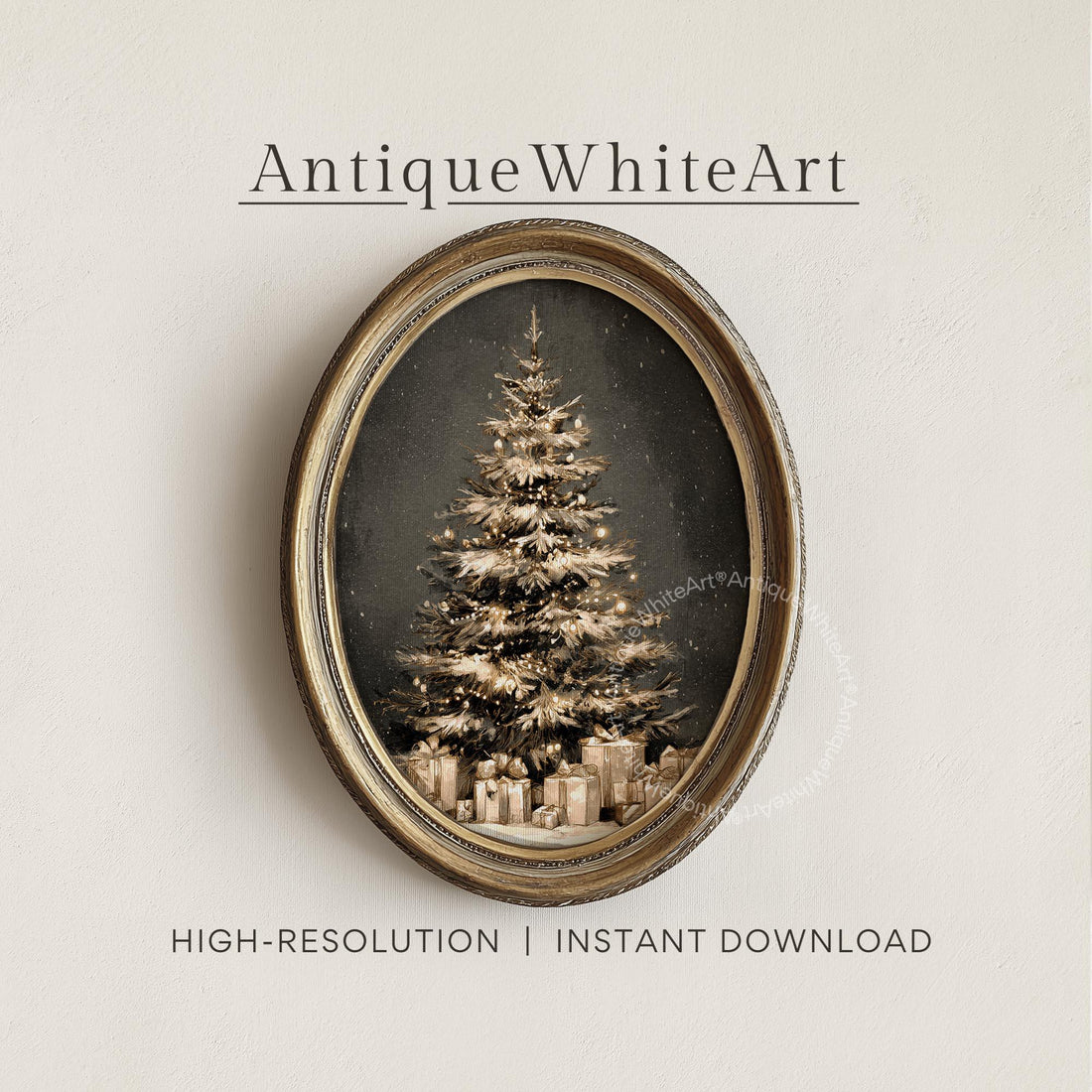 Christmas Tree Painting: Vintage Style Moody Holiday Print W205 Wall Art