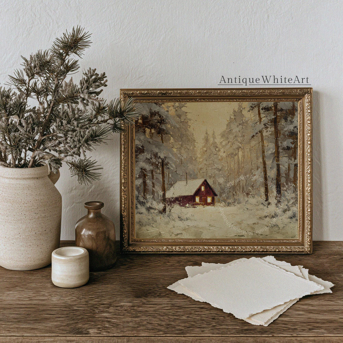Winter Cabin Print: Rustic Farmhouse Decor ( ) W217 Print Wall Art