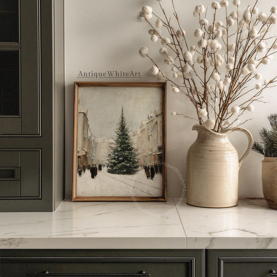 Winter Town Painting: Christmas Tree Prints Farmhouse Decor ( ) W208 Print Wall Art