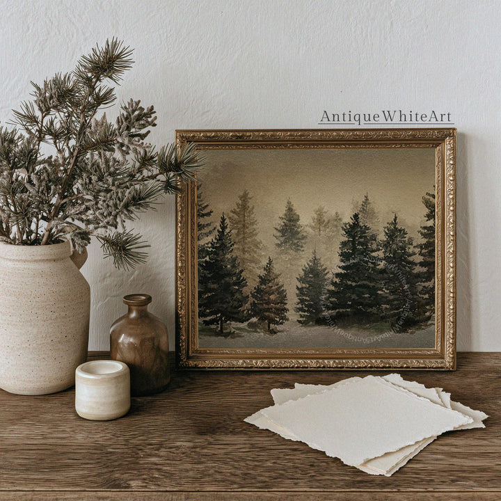 Christmas Wall Art: Winter Print Pine Forest Watercolor Art ( ) W216